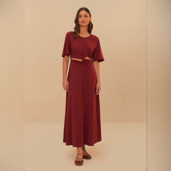 Farm Rio Red Short Sleeve Cut-Out Midi Dress - Picture 1 of 8